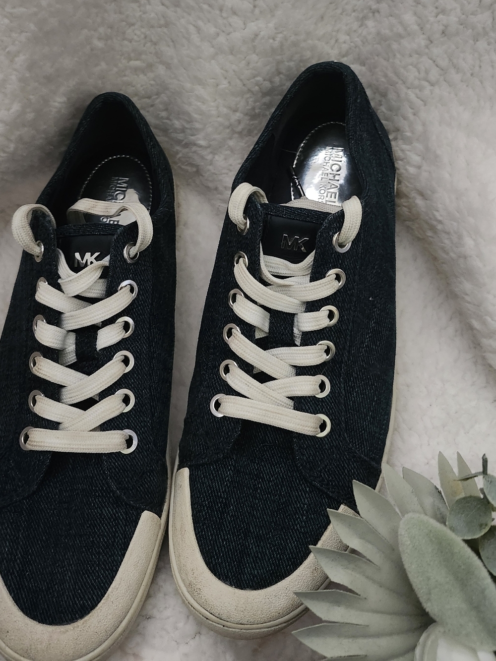 Michael Kors Dark Blue Denim Sneakers with Cream Accents